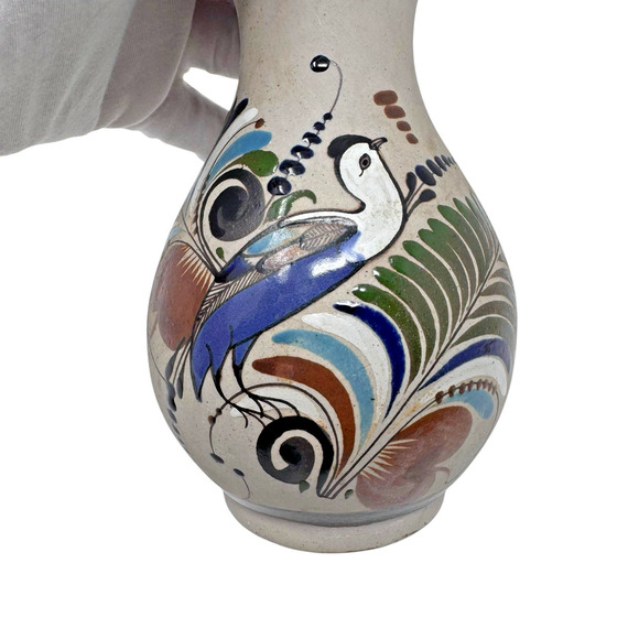 Vintage Tonala Mexican Pottery Vase Bird Floral Design Signed Folk Art 6.5” EUC - Picture 9 of 14